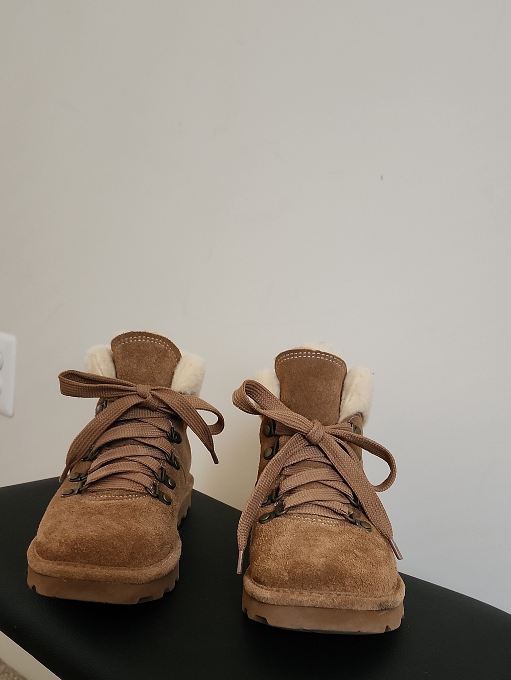 BearPaw Chestnut Suede Shearling Collar Lace-Up Boots